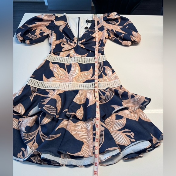 PatBO Stargazer Lace Trim Mini Dress Navy tan Floral size 0 NWT - Picture 13 of 17